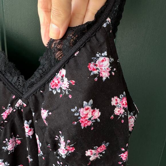 Y2K LEI Black Floral Babydoll Cami M Lace Trim Padded Bra Top 2000s Going Out - Picture 4 of 10